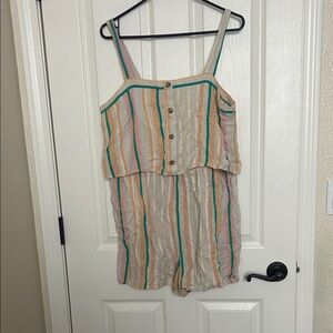 bp Striped Multicolor Button-Front Girls' One-Piece Romper in Beige